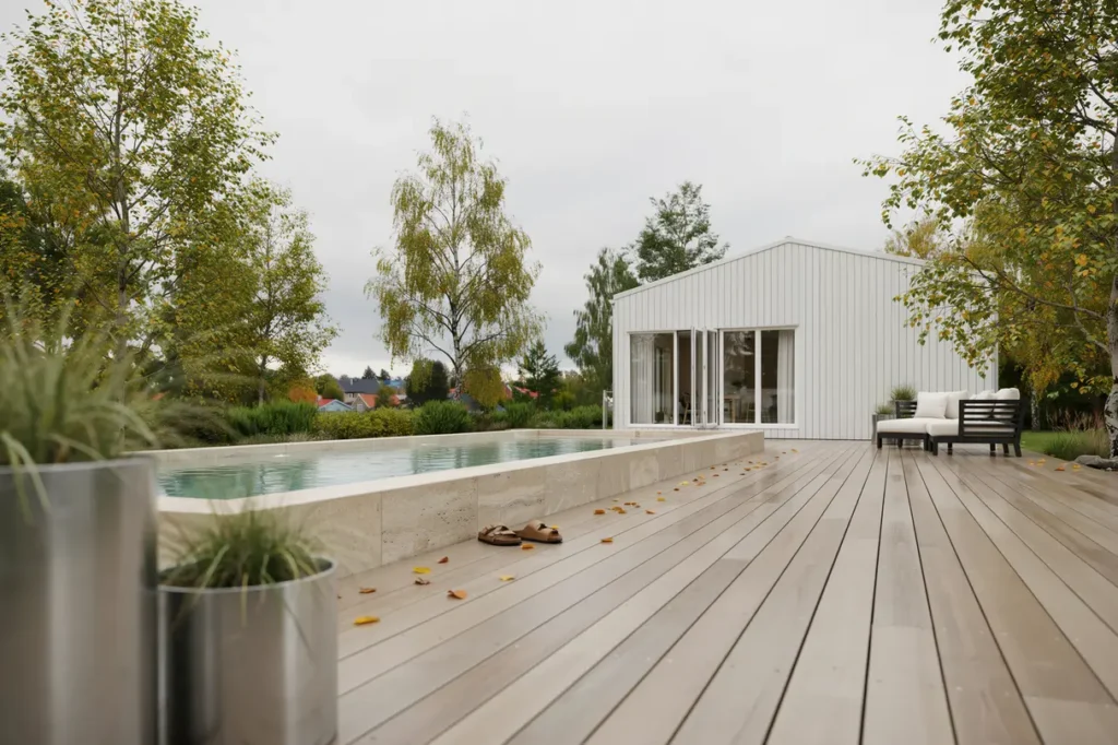 nybyggnation av altan och poold ck vid villa i norra f laden lund