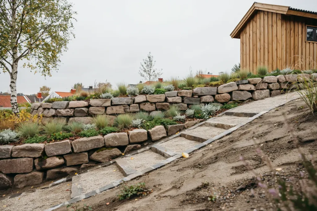 terrassering och st dmursarbete p sluttande tomt i klosterg rden